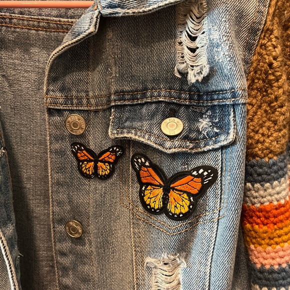 Denim Jacket with Crocheted Granny Square Sleeves- Free People Inspired - Picture 6 of 11